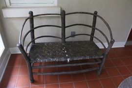 Appalachian furniture bench with original oak woven seat. 