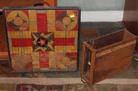 Antique parcheesi board and antique drawer

