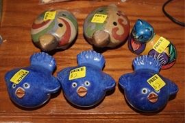 Box lot of ceramic animals, cat, turtles, birds
