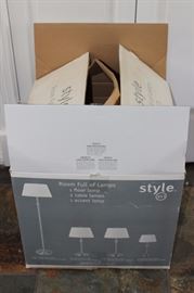 Set of 4 lamps, new in box, 1 floor lamp, 2 table  lamps, 1 accent lamp
