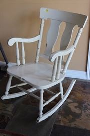 Antique white rocking chair, 35" H, 20" W x 32" D
