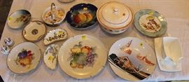 Box lot of miscellaneous plates, covered dish,  ashtray, etc.
