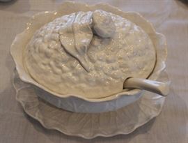 White porcelain soup tureen, made in Portugal
