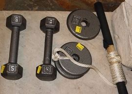 Box lot of weights, dumbbells
