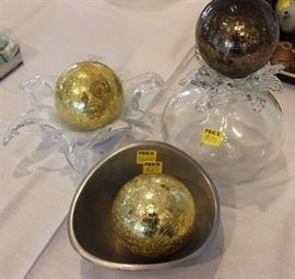 Six-piece art glass, Nambe bowl
