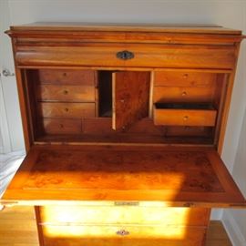 STUNNING BIEDERMEIER SECRETARY DESK BURL MAPLE