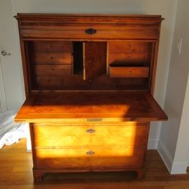 STUNNING BIEDERMEIER SECRETARY DESK BURL MAPLE