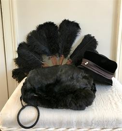 Antique Ostrich Feather Fan, Vintage Hats and Muff