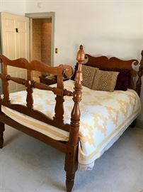 Unusual Antique Rope Bed and Vintage Quilt