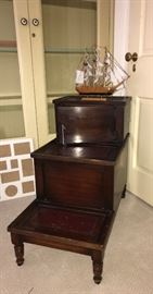 Mahogany and Leather Step Table with Storage