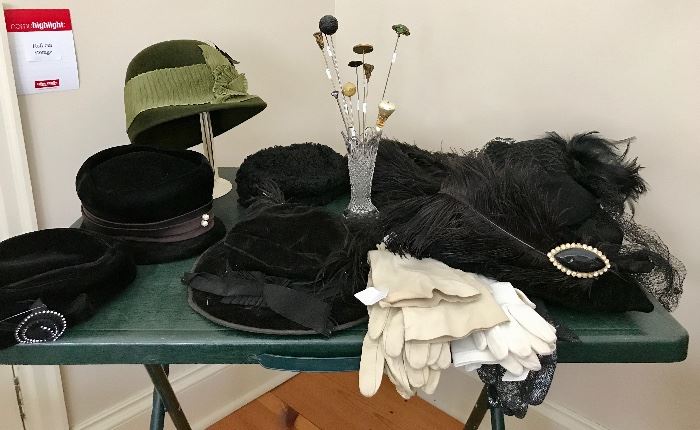 Collections of Vintage Hats, Hat Pins, and Gloves