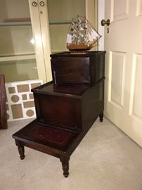 Mahogany and Leather Step Table with Storage