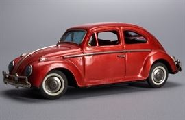 Offered is a Bandai Volkswagon VW battery operated sedan from the 1960s. There is a scratch on the roof and some of the paint is chipped. The on/off switch is located on the bottom of the car along with a lever position switch. This item is not tested and sold as-is. Please see the photos for more details.