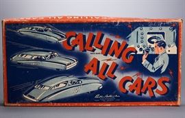 ESCRIPTION
Offered is a vintage board game from Parker Brothers from the 1930s or 1940s. Calling All Cars includes a game board, spinner, and 4 car pieces. The instructions are printed on the inside of the box lid. The box shows moderate damage and the paint on the cars is chipped. Please see the photos for details.