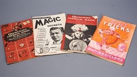 Offered is a lot of 4 vintage magic trick books. This lot includes: 500 Magic Tricks by Douglas Magicland, Magic Secrets by Lindhorst the Famous Magician, Chemcraft Chemical Magic: Mystifying Magical Demonstrations, and Chemcraft Chemical Magic: 95 Mystifying Magical Demonstrations. The books show some wear. The covers and pages are yellowing. The book bindings are good but there are creases to the covers. Please see the photos for more details.
