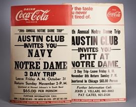 Offered are 2 vintage Coca-Cola Notre Dame Football posters from the 1960s. The posters are in overall good shape but do show some general wear and fading. Please see the photos for more details.