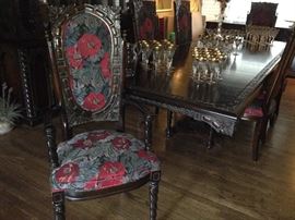 Carved Dining Table w/ 3 Leaves & 6 Chairs By Freed & Waken