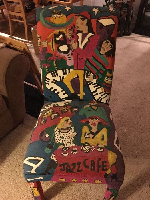 Jazz cafe painted chair signed by artist 