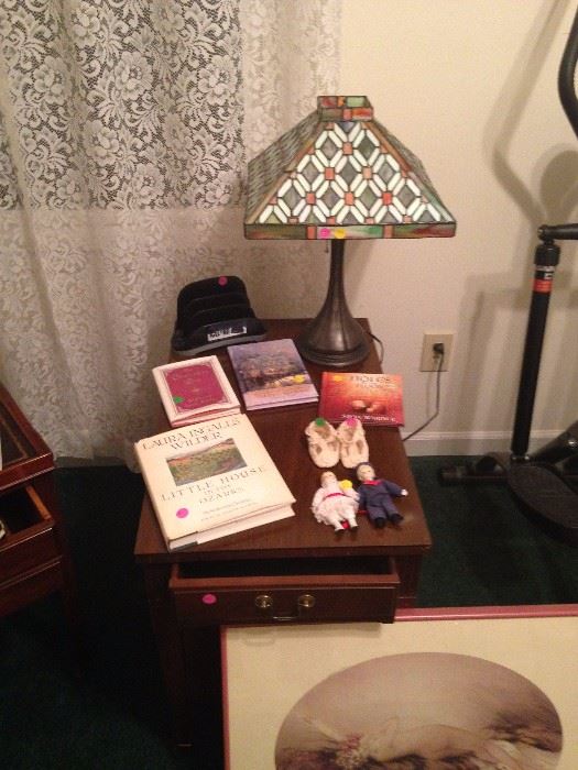 Christmas books with inspiring messages and incorporated scriptures. Tiffany style lamp.