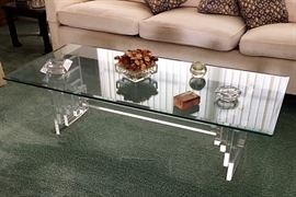 MSM stepped Lucite and glass coffee table