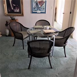 Drexel rattan chairs & chrome MSM table 