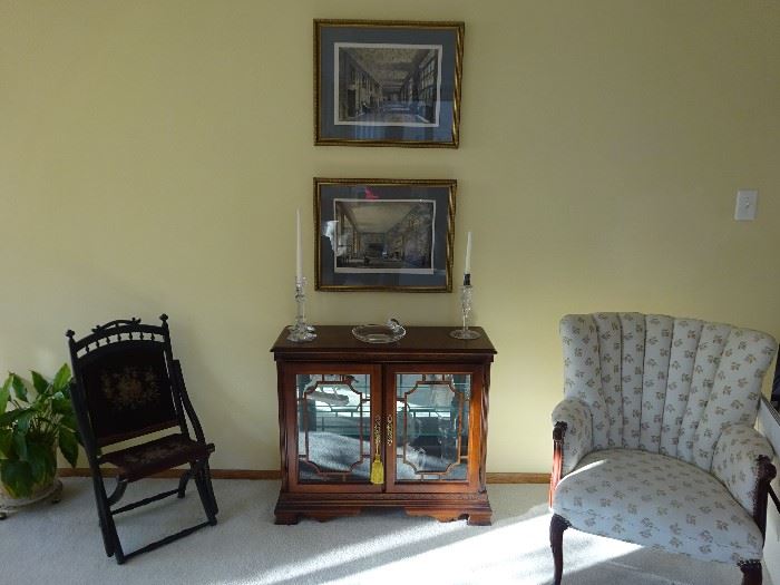 Victorian Era Folding Chair on left