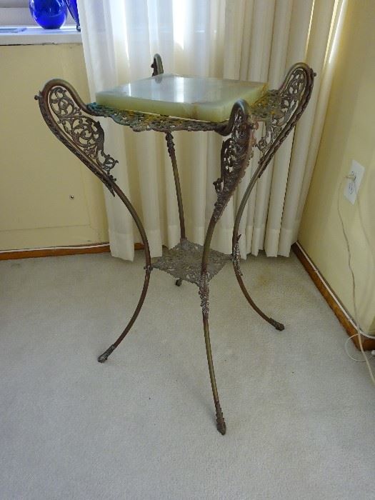 French Bronze and Brass Marble Top Plant Stand