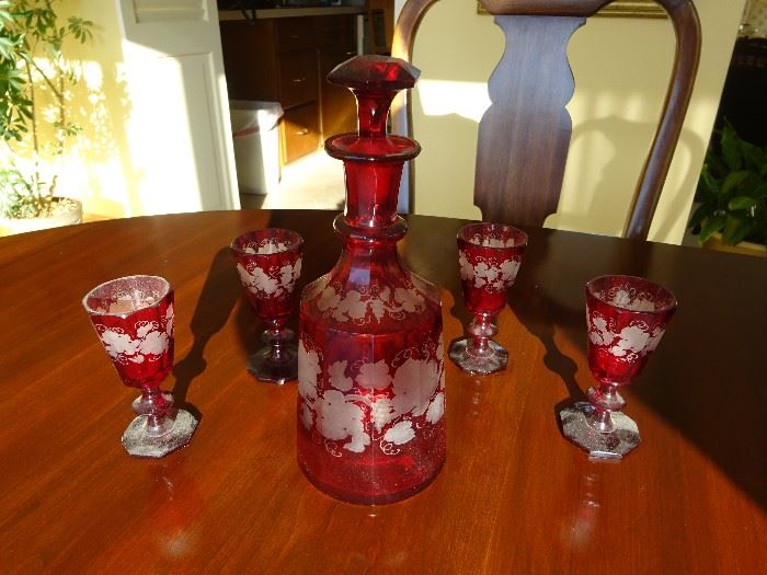 Bohemian Red Cut -to-Clear Cordial Set