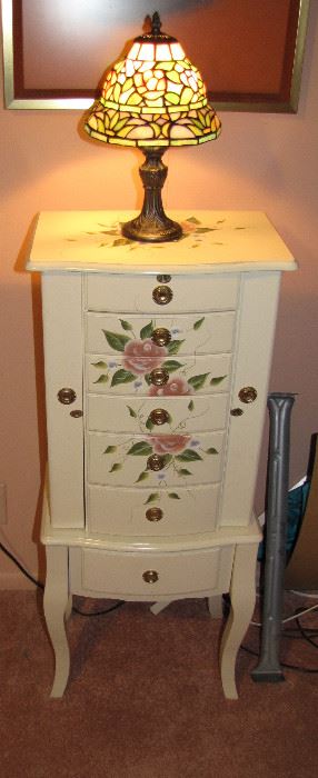 A freestanding jewelry box, wonderfully painted.