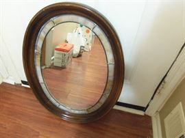 Mirror with wood frame and stained glass insert