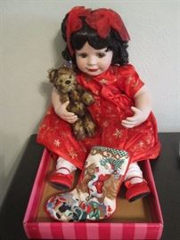 Marie Osmond - Baby Annette Holiday w/ bear, stocking and COA ---$60 / OBO
