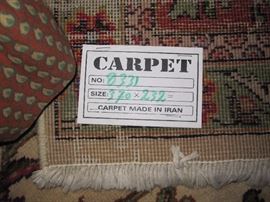 Wool Carpet made in Iran 7.83 x 12.25  ---- $400 / OBO