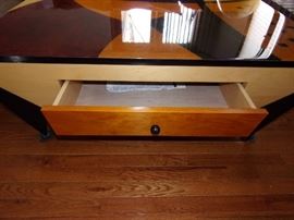 Microsuede sectional excellent condition. Custom made art piece coffee table. Unique conversational piece!