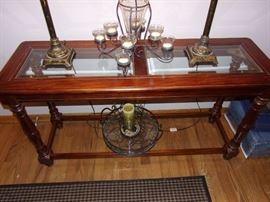 Glass top entry table and mirror