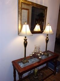 Glass top entry table and mirror