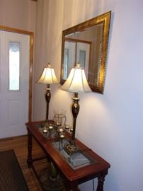 Glass top entry table and mirror