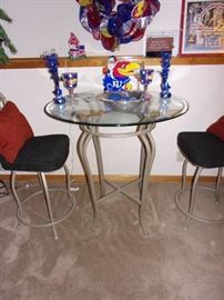 Pub height glass top table and chairs