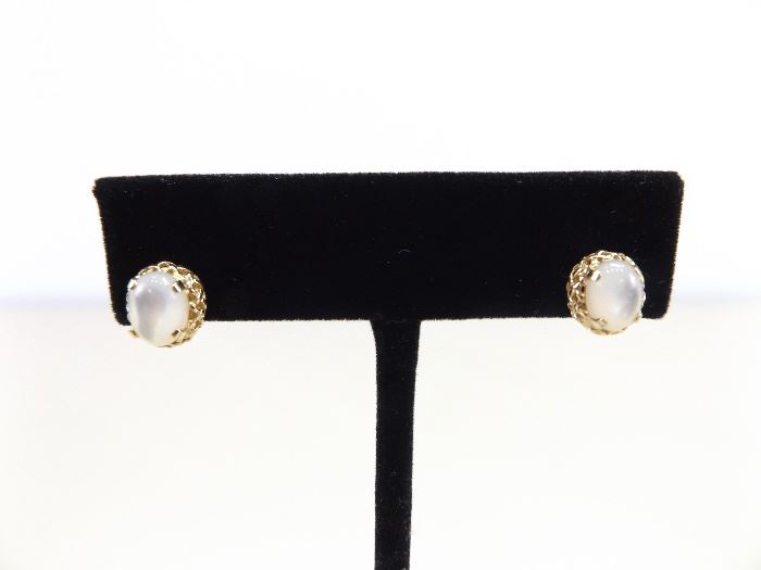 14k Gold Earrings with White Opal Type Stones (1.8 grams Total Weight)

