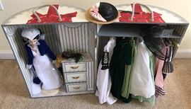 Scarlet O'Hara doll in wardrobe with outfits