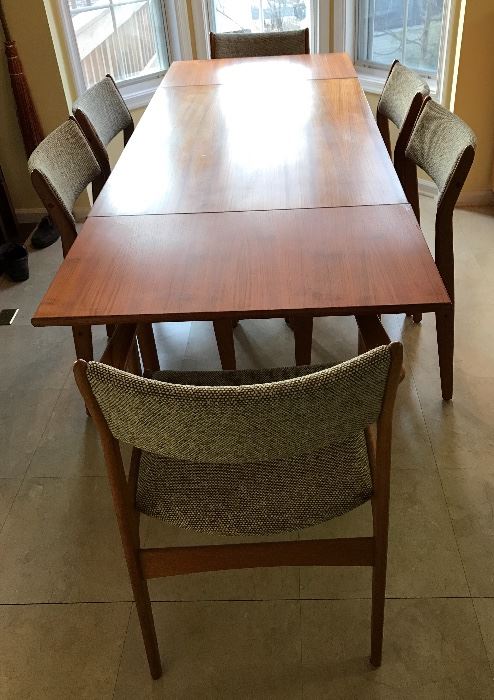 Denmark teak extension table and six teak chairs