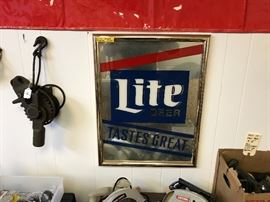Miller Lite Mirror, Vintage Cast Iron Wench, Skill Saws...