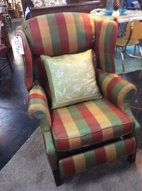 Plaid Reclining Wing Back Chair in Excellent Condition