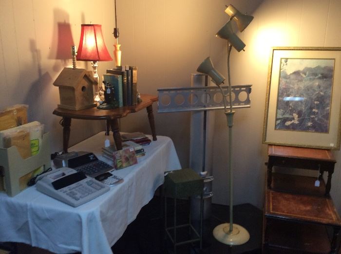Vintage 3-Light Floor Lamp, TV Stand, Office Supplies 