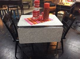 1960's Gray Formica Top Drop Leaf Kitchen Table 