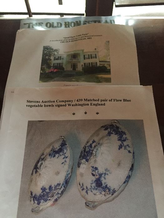 Two wonderful covered flo blue vegetable dished purchased at auction of The Old Homestead in Aberdeen, MS
