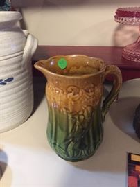 Interesting antique stoneware double glazed stone pitcher