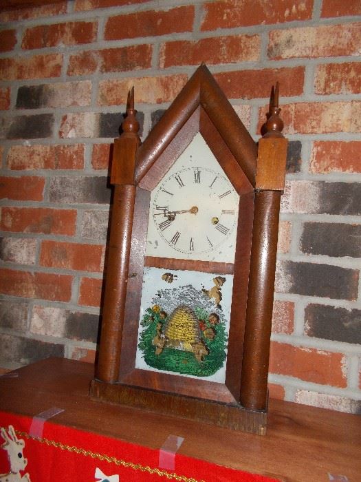 antique reverse painted wall clock