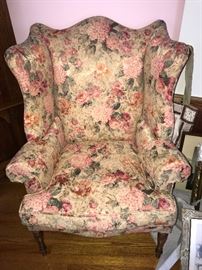 Pair of Stickley wing chairs with floral upholstery