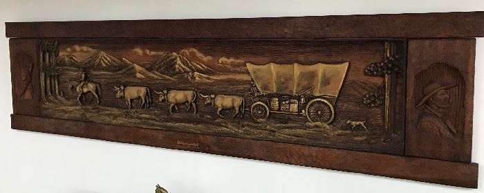 Wooden panel " Pioneers" by Dee Flagg, 10'6" in length