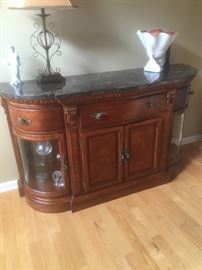 Buffet server with marble top. Felted flatware drawer